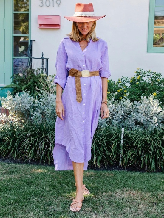 Perry Walker Collective Dresses & Skirts - Perry Walker the Sydney Lavender Button-Front Maxi Shirt Dress - 100% Linen